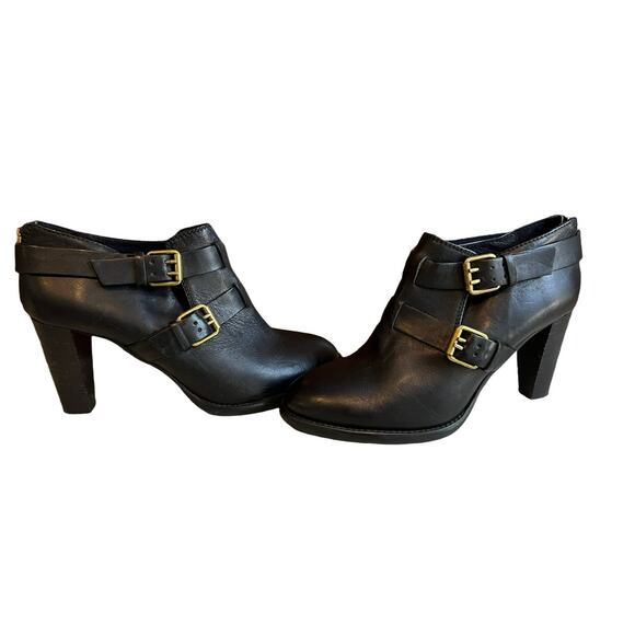 J Crew Leather Ankle Boots Booties Double Buckle Detail Black 9.5 - Picture 2 of 10